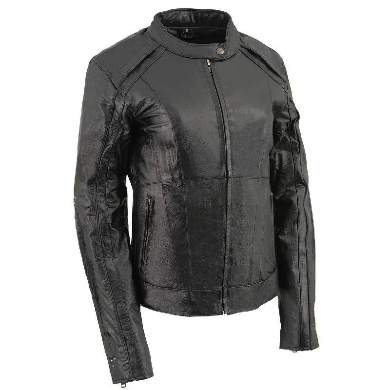 Elegant Comfort Milwaukee Leather X1952 Women's Embroidered Wing and Stud Design Black Leather Scooter Jacket Elegant Comfort Milwaukee Leather X1952 Women's Embroidered Wing and Stud Design Black Leather Scooter Jacket