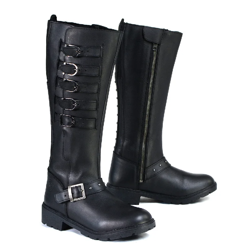 Warm Winter Series Milwaukee Leather MBL9395 Women's Black Leather 17-Inch Side Strap Riding Motorcycle Boots with Side Zipper Warm Winter Series Milwaukee Leather MBL9395 Women's Black Leather 17-Inch Side Strap Riding Motorcycle Boots with Side Zipper