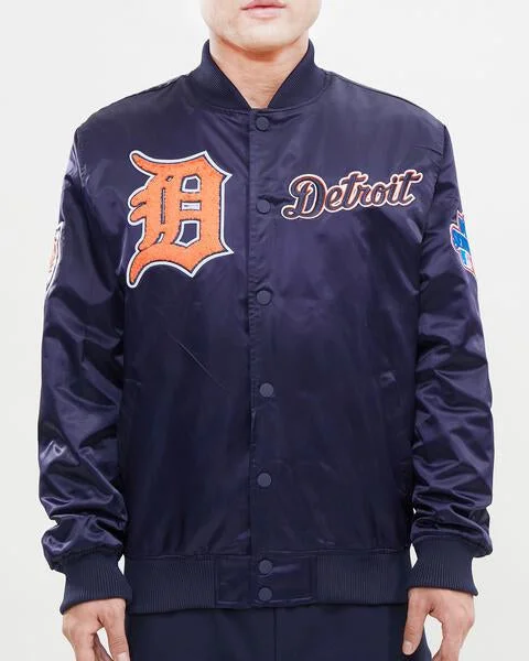 Sports Cool MLB DETROIT TIGERS CHEST HIT MEN'SLOGO SATIN JACKET (MIDNIGHT NAVY)