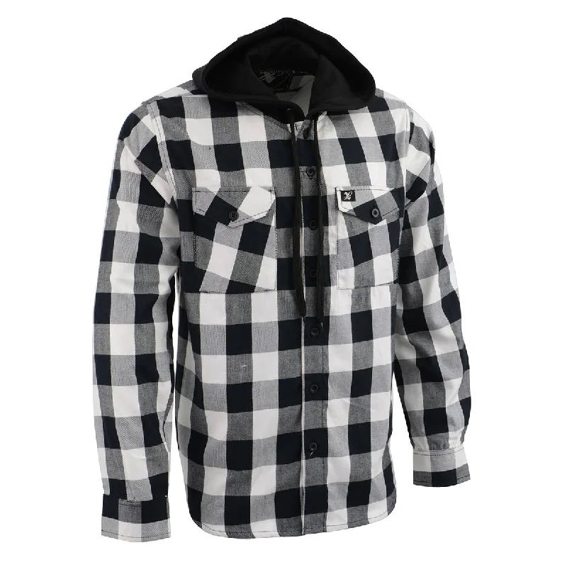 Elegant And Casual Milwaukee Leather Men's Flannel Plaid Shirt Black and White Long Sleeve Cotton Button Down with Hoodie MNG11629 Elegant And Casual Milwaukee Leather Men's Flannel Plaid Shirt Black and White Long Sleeve Cotton Button Down with Hoodie MNG11629