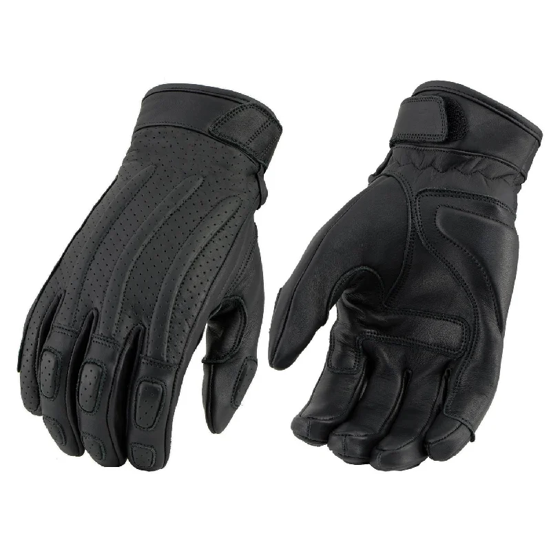 Comfy Chic Milwaukee Leather MG7526 Men's Black Leather i-Touch Screen Compatible Gel Palm Racer Motorcycle Gloves w/ Finger Protection