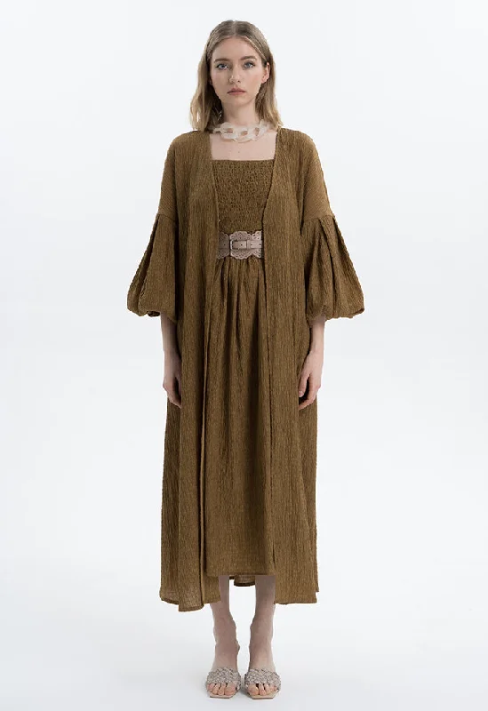 Thin Design Textured Front Open Kimono