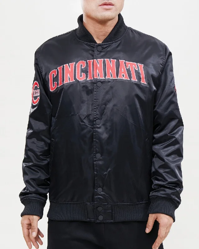 Sports Series MLB CINCINNATI REDS WORDMARK MEN'S SATIN JACKET (BLACK)