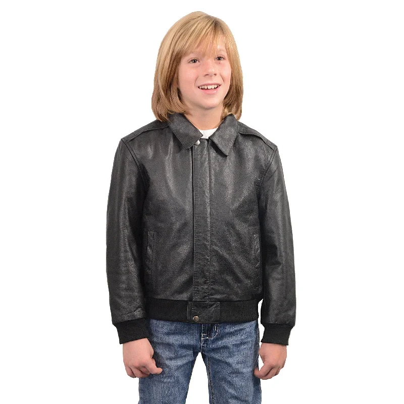 Chic Outfits Milwaukee Leather LKK1930 Youth Size Black Leather Bomber Jacket