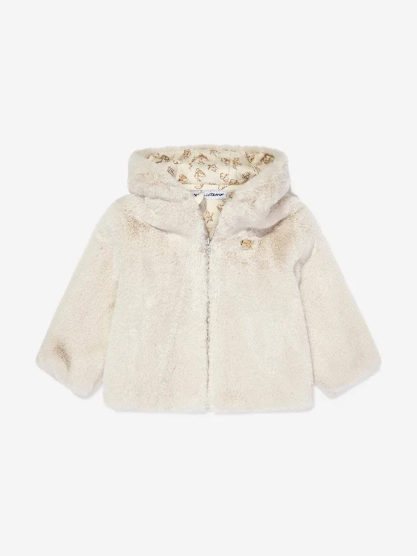 Energy Wear Dolce & Gabbana Baby Faux Fur Bear Jacket in Ivory