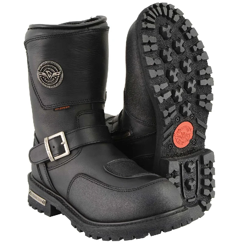 Stylish Wear Milwaukee Leather Men's Black Wide Width 9-inch Waterproof Engineer Leather Biker Boots with Reflective Piping MBM9071WP Stylish Wear Milwaukee Leather Men's Black Wide Width 9-inch Waterproof Engineer Leather Biker Boots with Reflective Piping MBM9071WP