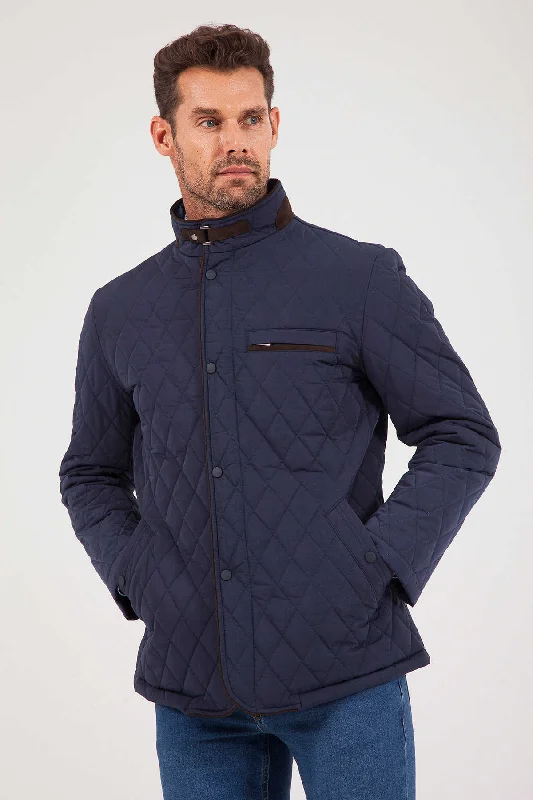 Bottom And Versatile Slim Fit Notch Lapel Nebraska Navy Overcoat, Light Navy