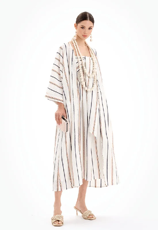 Comfortable Sweaters Open Front Striped Maxi Kimono