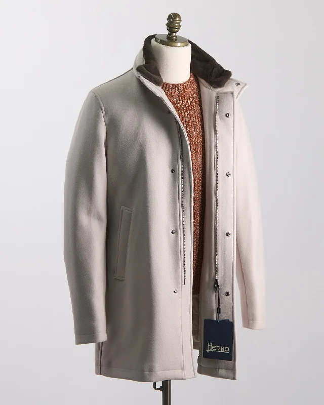 Fresh Comfort Diagonal Wool Car Coat W/ Removable Faux Fur Collar