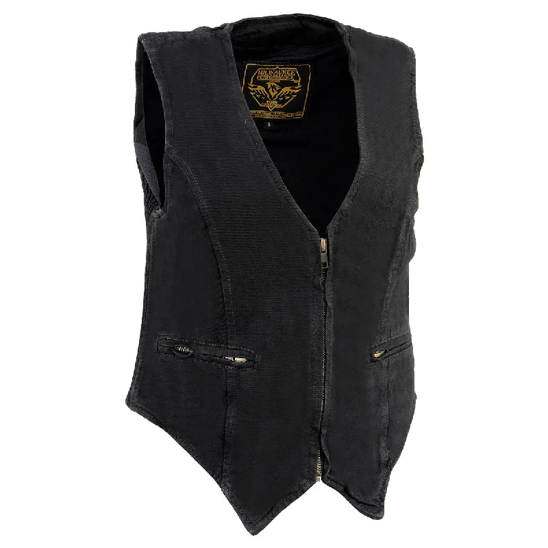 Urban Sense Milwaukee Leather MDL4010 Women's Black Zipper Front Denim Vest with Side Stretch Urban Sense Milwaukee Leather MDL4010 Women's Black Zipper Front Denim Vest with Side Stretch