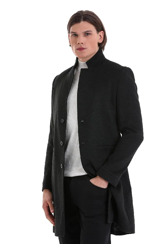 Integrated Design Slim Fit Cachet Notch Lapel Charcoal Overcoat
