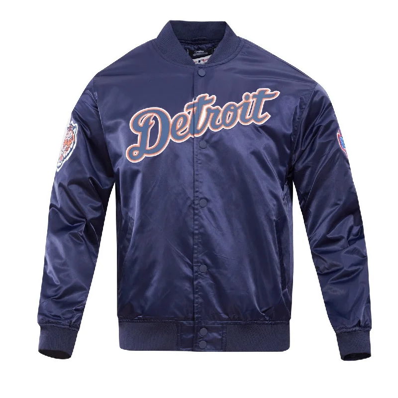 French Retro MLB DETROIT TIGERS BIG LOGO WORLD SERIES MEN'S SATIN JACKET (MIDNIGHT NAVY)