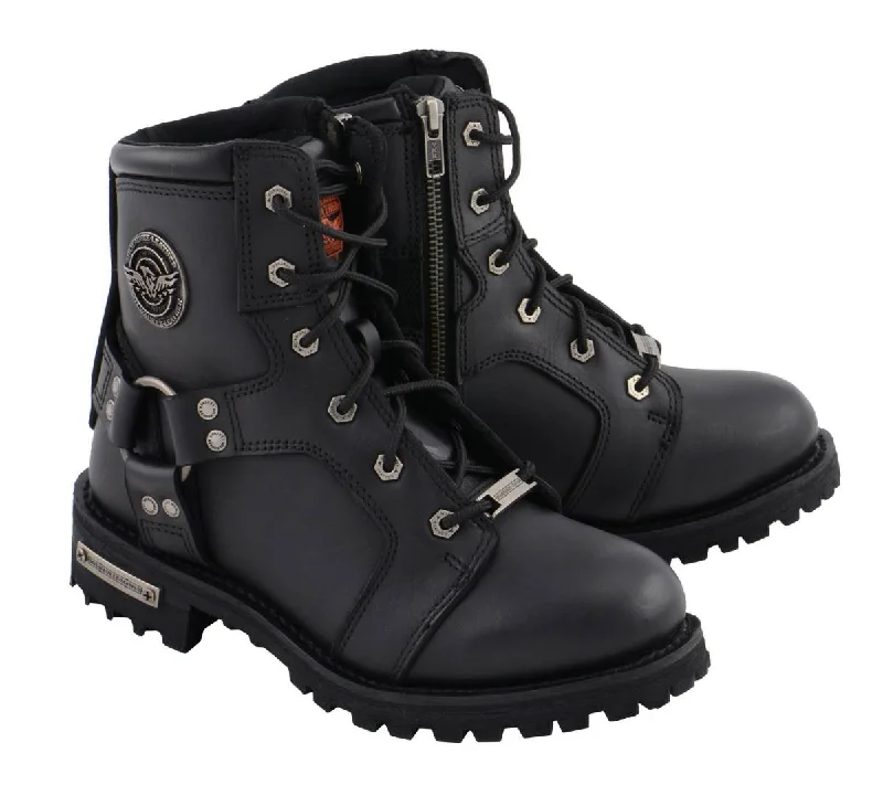 Versatile Comfort Wear Milwaukee Leather Women's Black Leather 8-Inch Lace-Up Motorcycle Harness Boots with Side Zipper MBL9302 Versatile Comfort Wear Milwaukee Leather Women's Black Leather 8-Inch Lace-Up Motorcycle Harness Boots with Side Zipper MBL9302