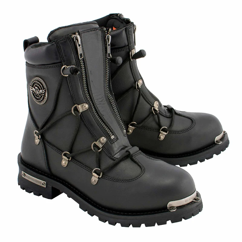 Lounge Chic Milwaukee Leather MBM9075 Men's Black Leather 6-inch Plain Toe Dual Zipper Motorcycle Rider Boots Lounge Chic Milwaukee Leather MBM9075 Men's Black Leather 6-inch Plain Toe Dual Zipper Motorcycle Rider Boots