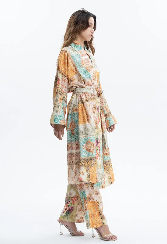 Customized Version Ethnic Flower Printed Long Kimono