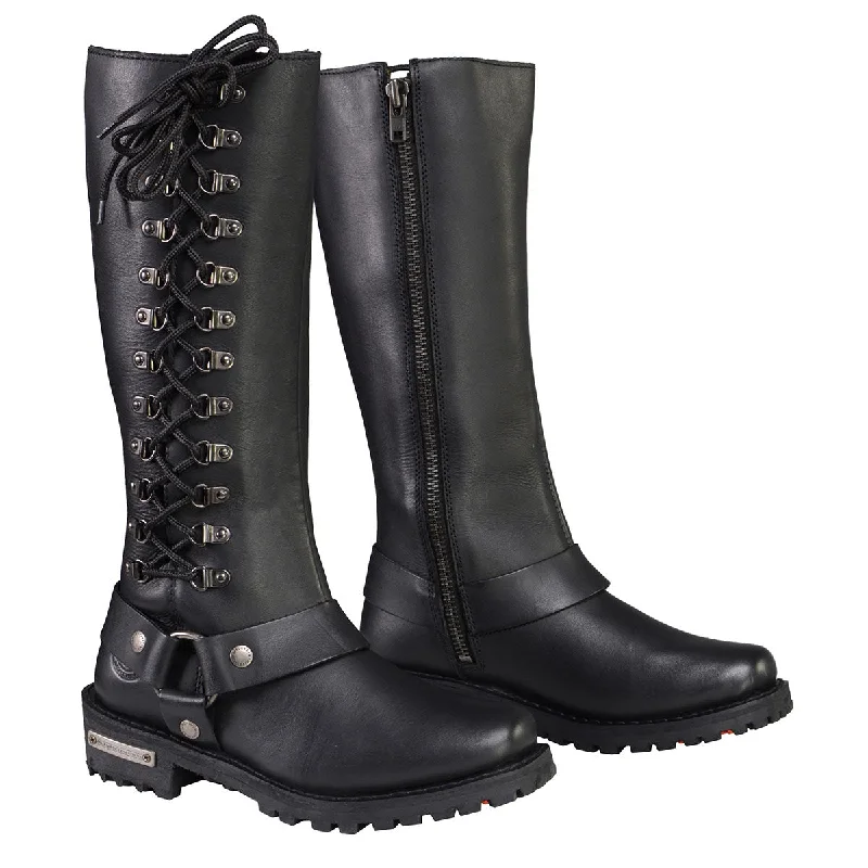 Light Layers Milwaukee Leather Women's Wide-Width Classic Black Leather 14-Inch Harness Square Toe Tall Motorcycle Boots MBL9365W Light Layers Milwaukee Leather Women's Wide-Width Classic Black Leather 14-Inch Harness Square Toe Tall Motorcycle Boots MBL9365W