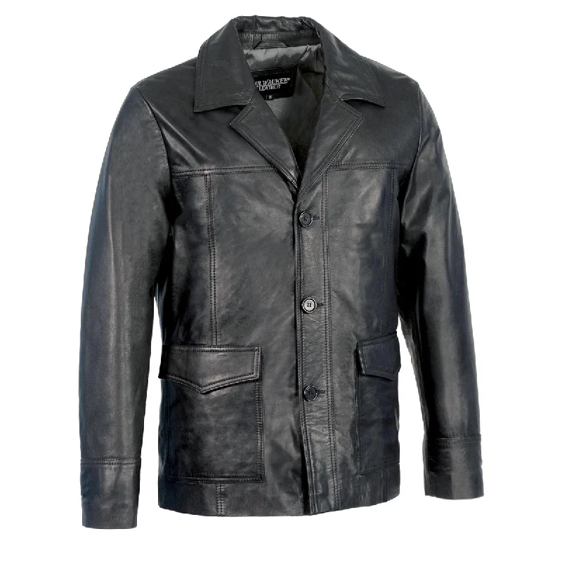 Modern Comfort Wear Milwaukee Leather Men's Black Leather Button Closure Blazer Car Coat Fashion Jacket SFM1870 Modern Comfort Wear Milwaukee Leather Men's Black Leather Button Closure Blazer Car Coat Fashion Jacket SFM1870