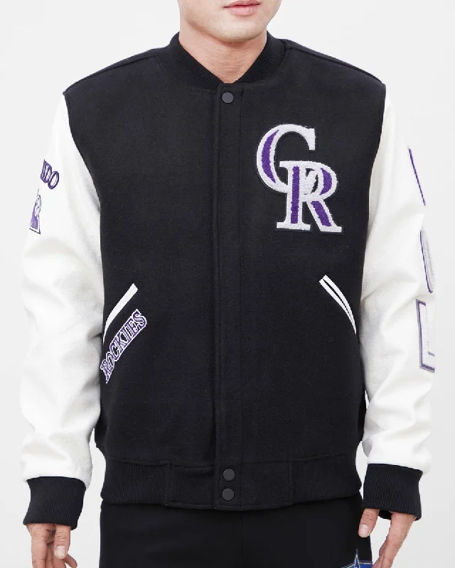 Celebrity Style MLB COLORADO ROCKIES CLASSIC WOOL MEN'S VARSITY JACKET (BLACK/WHITE)