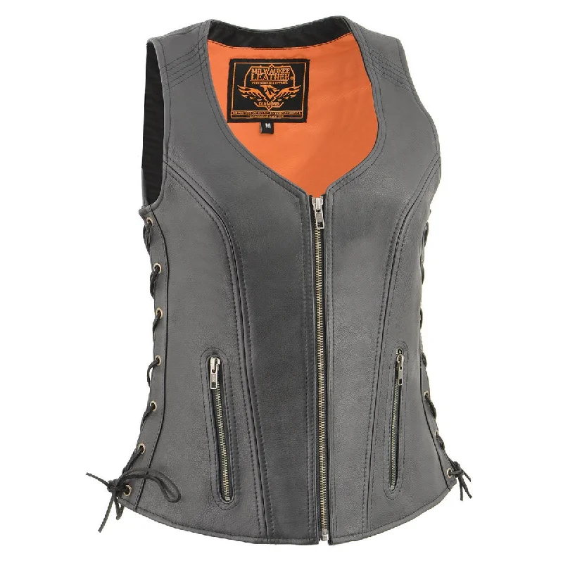 Comfortable Jackets Milwaukee Leather MLL4532 Women's Black Cool-Tec Leather Open Neck Motorcycle Rider Vest w/ Side Lace Comfortable Jackets Milwaukee Leather MLL4532 Women's Black Cool-Tec Leather Open Neck Motorcycle Rider Vest w/ Side Lace