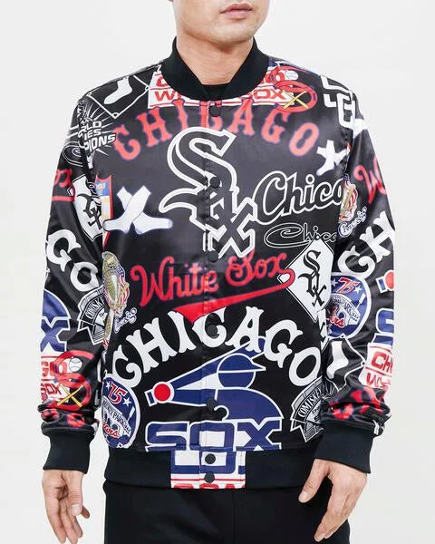 Luxury Style MLB CHICAGO WHITE SOX AOP MEN'S SATIN JACKET (BLACK)