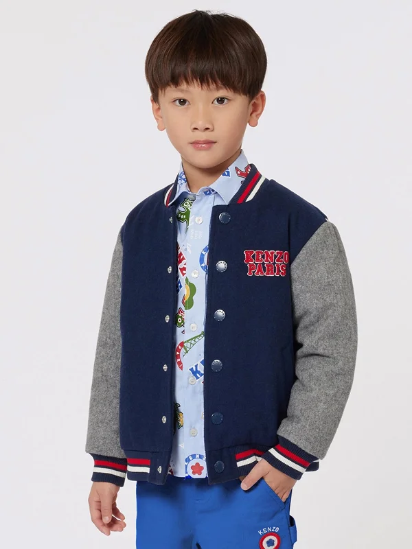 French Style KENZO Boys Wool Bomber Jacket in Navy