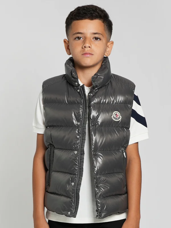 Easy Wear Chic Moncler Enfant Boys Down Padded Tib Gilet in Grey