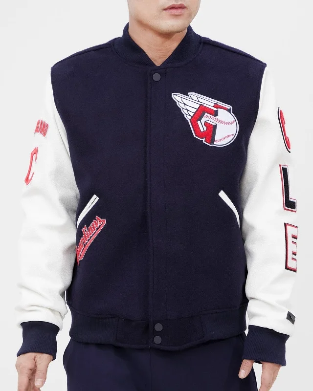 High-end Wear MLB CLEVELAND GUARDIANS CLASSIC WOOL MEN'S VARSITY JACKET (MIDNIGHT NAVY/WHITE)