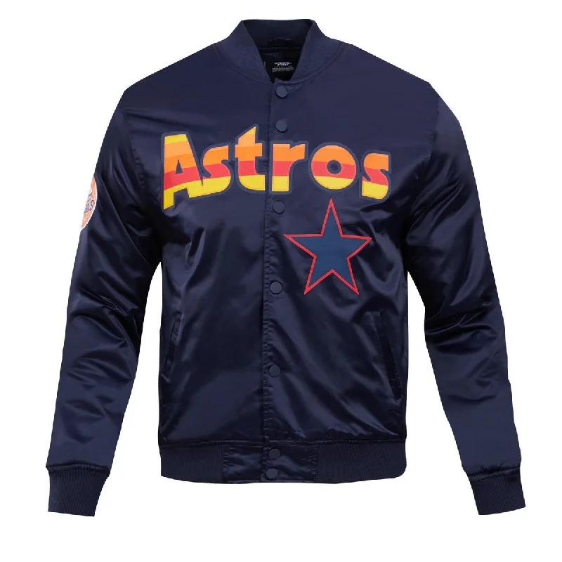 Soft Textures MLB HOUSTON ASTROS BIG LOGO MEN'S SATIN JACKET (MIDNIGHT NAVY)