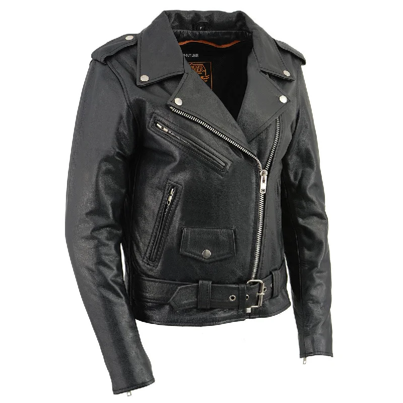 Casual Chic Milwaukee Leather LKL2701 Women's Classic Black Premium Leather Motorcycle Rider Jacket with Built-In Belt Casual Chic Milwaukee Leather LKL2701 Women's Classic Black Premium Leather Motorcycle Rider Jacket with Built-In Belt