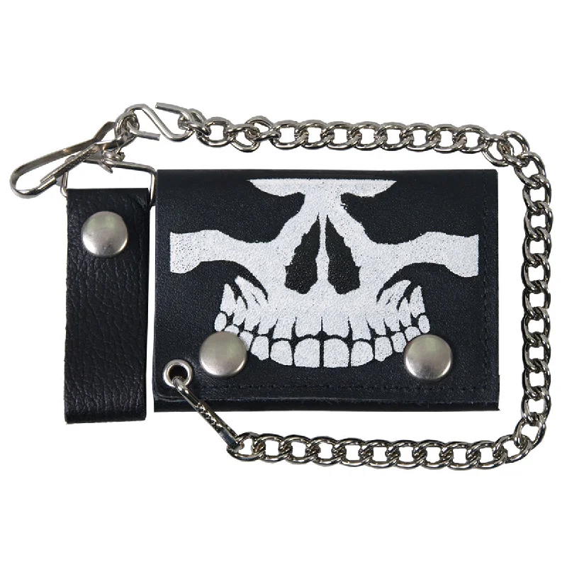 Luxury And Elegant Hot Leathers WLB1010 Skull Black Leather Bi-Fold Wallet with Chain