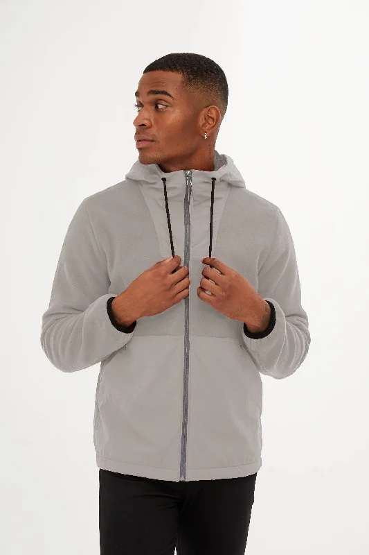 Relaxed Weekend Wear Slim Fit Fleece Polar Casual Light Gray Hooded Coat