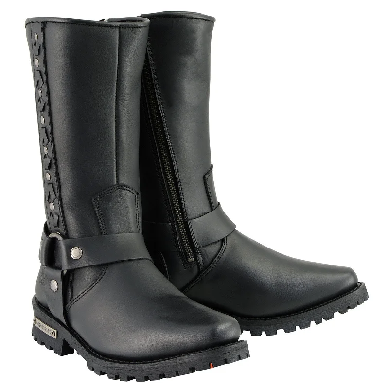 Ethnic Style Milwaukee Leather Men's Black Leather Harness Motorcycle Boots with Braid and Riveted Details MBM9025 Ethnic Style Milwaukee Leather Men's Black Leather Harness Motorcycle Boots with Braid and Riveted Details MBM9025