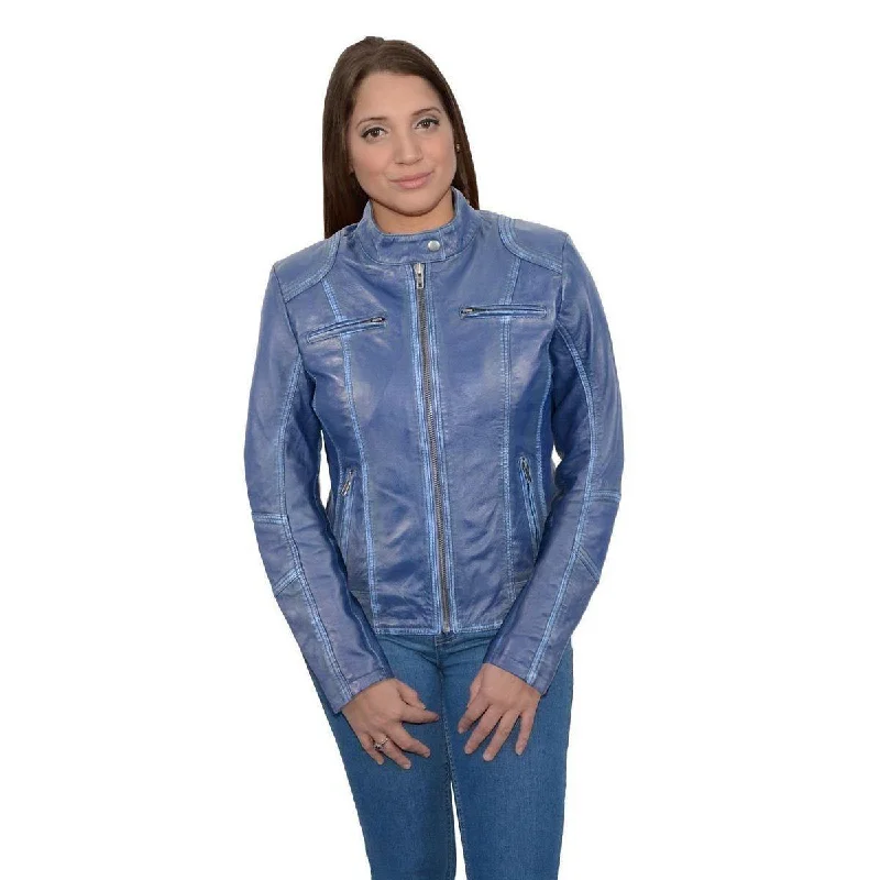 Layered Comfort Milwaukee Leather SFL2830 Women's Royal Blue Scuba Style Sheepskin Fashion Leather Jacket Layered Comfort Milwaukee Leather SFL2830 Women's Royal Blue Scuba Style Sheepskin Fashion Leather Jacket