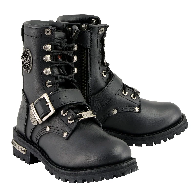 Hooded design Milwaukee Leather MBL201 Women's Black Leather Lace-Up Motorcycle Rider Boots w/ Buckles Hooded design Milwaukee Leather MBL201 Women's Black Leather Lace-Up Motorcycle Rider Boots w/ Buckles