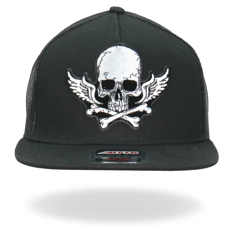Unique Design Hot Leathers GSH2017 Skull Bones Wings Snapback Hat