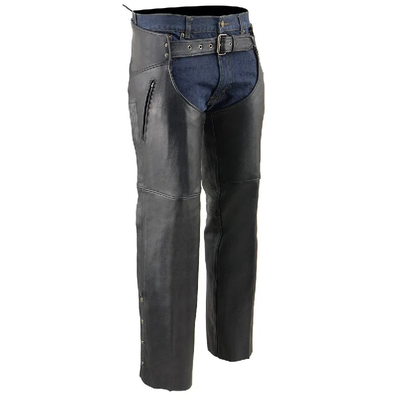 High Street Fashion Milwaukee Leather Men's Black Cool-Tec Premium Leather Motorcycle Rider Chaps w/ 2 Zipper Thigh Pockets-MLM5502
