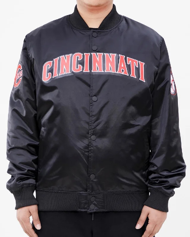 Fashionable And Fashionable MLB CINCINNATI REDS TEAM BIG LOGO MEN'S SATIN JACKET (BLACK)