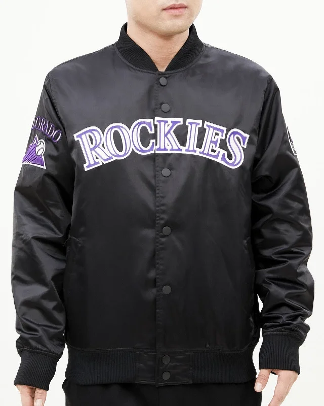 Trendy Items MLB COLORADO ROCKIES BIG LOGO MEN'S SATIN JACKET (BLACK)