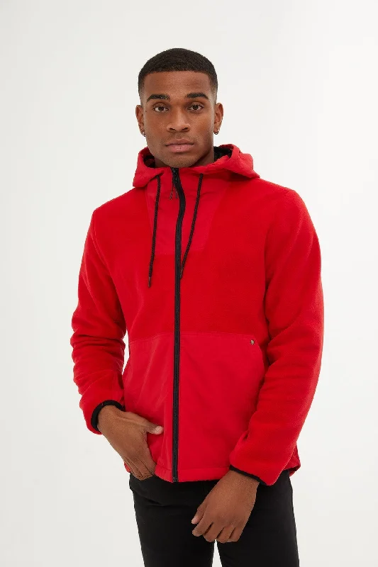 Party Wear Slim Fit Fleece Polar Casual Red Hooded Coat