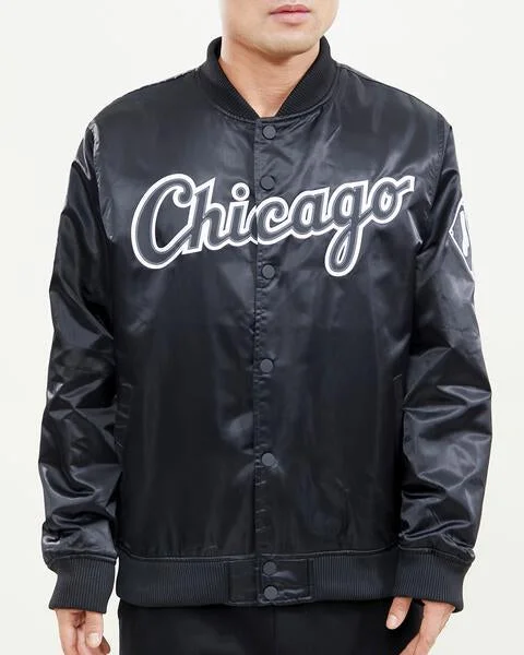Fresh And Capable MLB CHICAGO WHITE SOX WORDMARK MEN'S SATIN JACKET (BLACK)