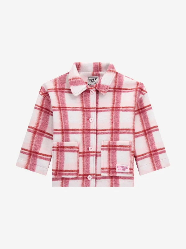 Comfortable And Versatile Guess Girls Check Bonded Cloth Jacket in Pink