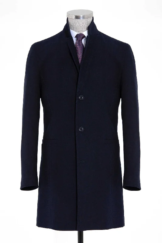 Elegant Comfort Slim Fit Cachet Notch Lapel Navy Overcoat