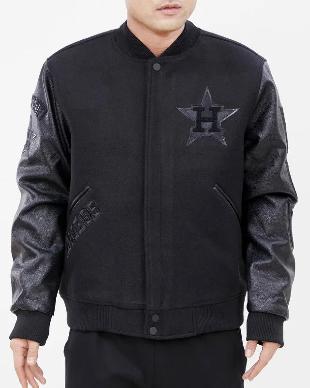 Warm Wear MLB HOUSTON ASTROS TRIPLE BLACK WOOL MEN'S VARSITY JACKET (TRIPLE BLACK)