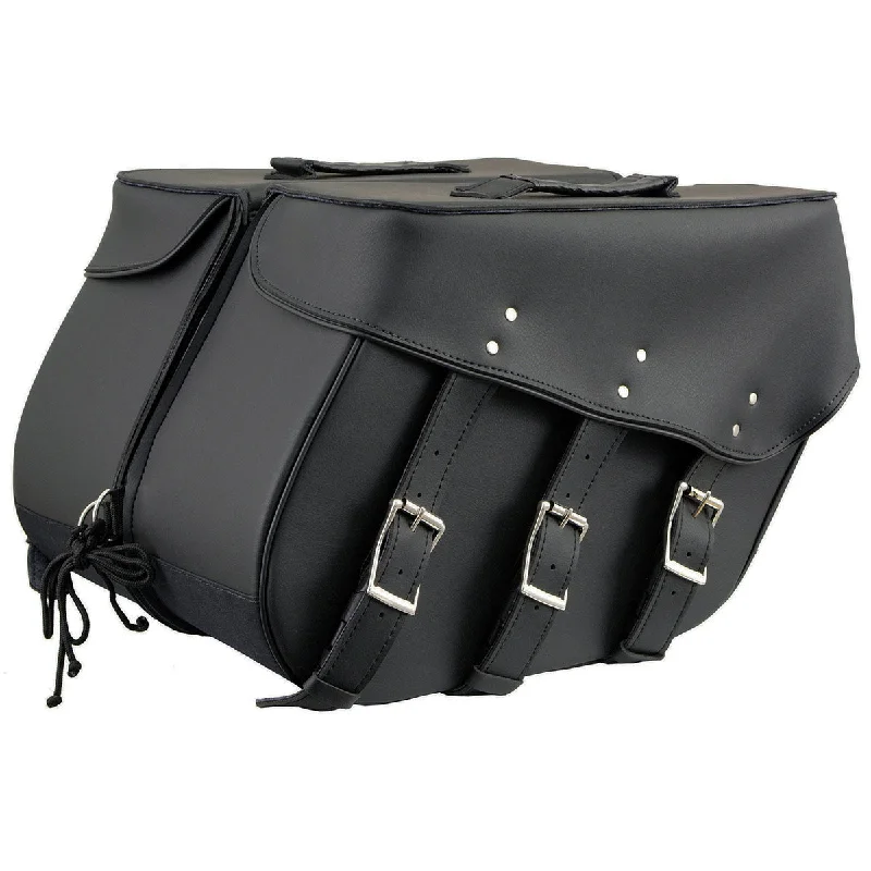Soft Feel Milwaukee Leather SH55101ZB Black 3 Strap Zip-Off Motorcycle Saddlebags