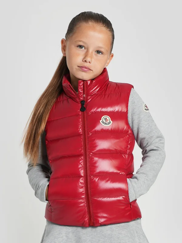 Relaxed Fits Moncler Enfant Girls Down Padded Ghany Gilet in Red