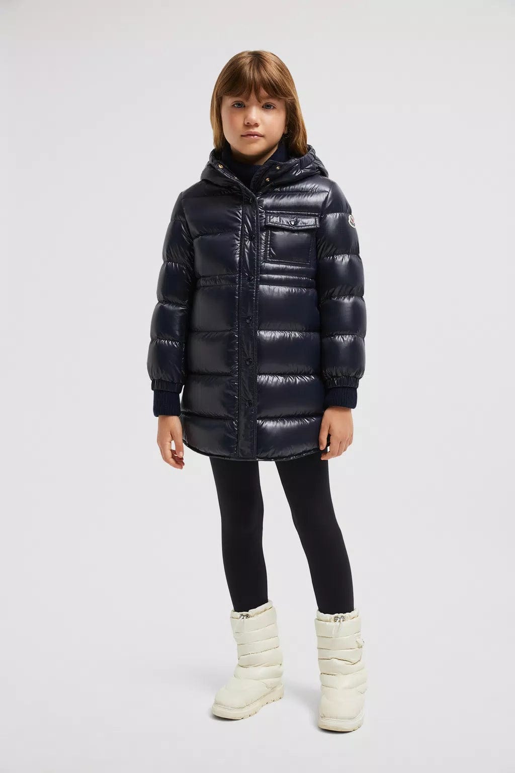 Elegant And Noble Moncler Enfant Girls Down Padded Dacca Long Parka in Navy