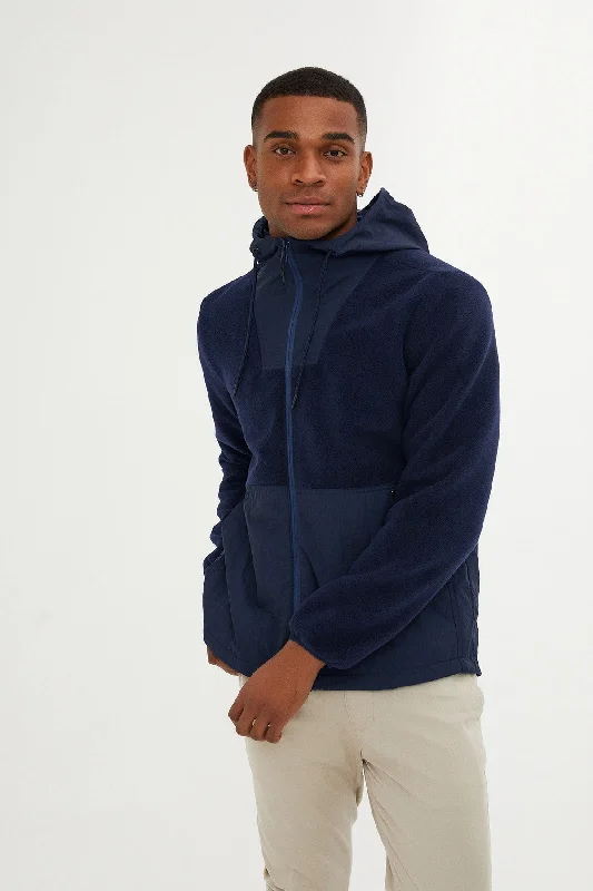 Soft Relaxation Wear Slim Fit Fleece Polar Casual Light Navy Hooded Coat