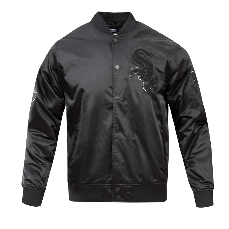 Celebrity Style MLB CHICAGO WHITE SOX TRIPLE BLACK LOGO MEN'S SATIN JACKET (BLACK)