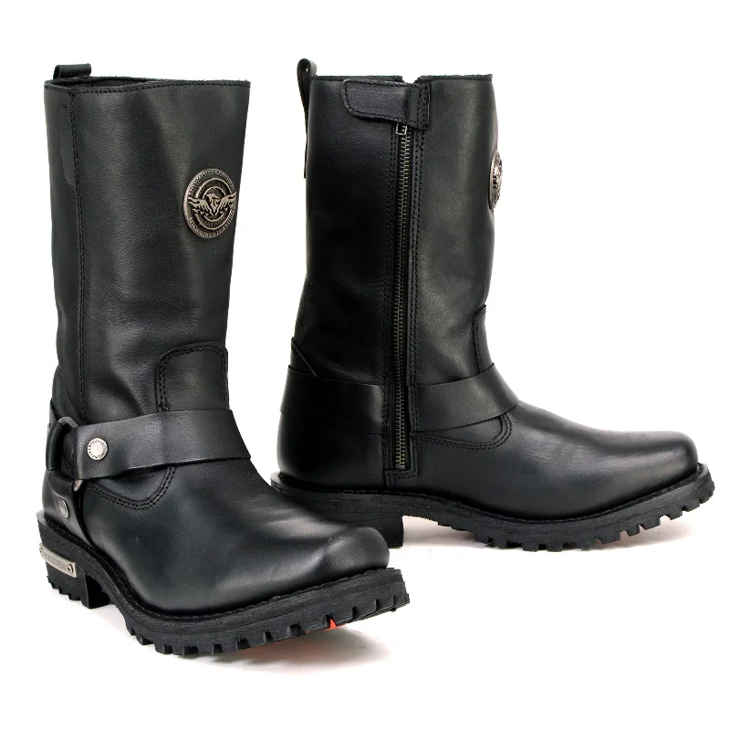 Effortless Dressing Milwaukee Leather MBL9360 Women's Black Leather 11-Inch Classic Harness Square Toe Motorcycle Boots Effortless Dressing Milwaukee Leather MBL9360 Women's Black Leather 11-Inch Classic Harness Square Toe Motorcycle Boots