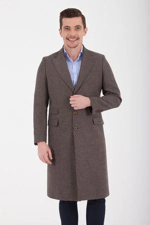 Lazy Home Slim Fit Notch Lapel Helmond Wool Light Brown Overcoat, Light Brown D.